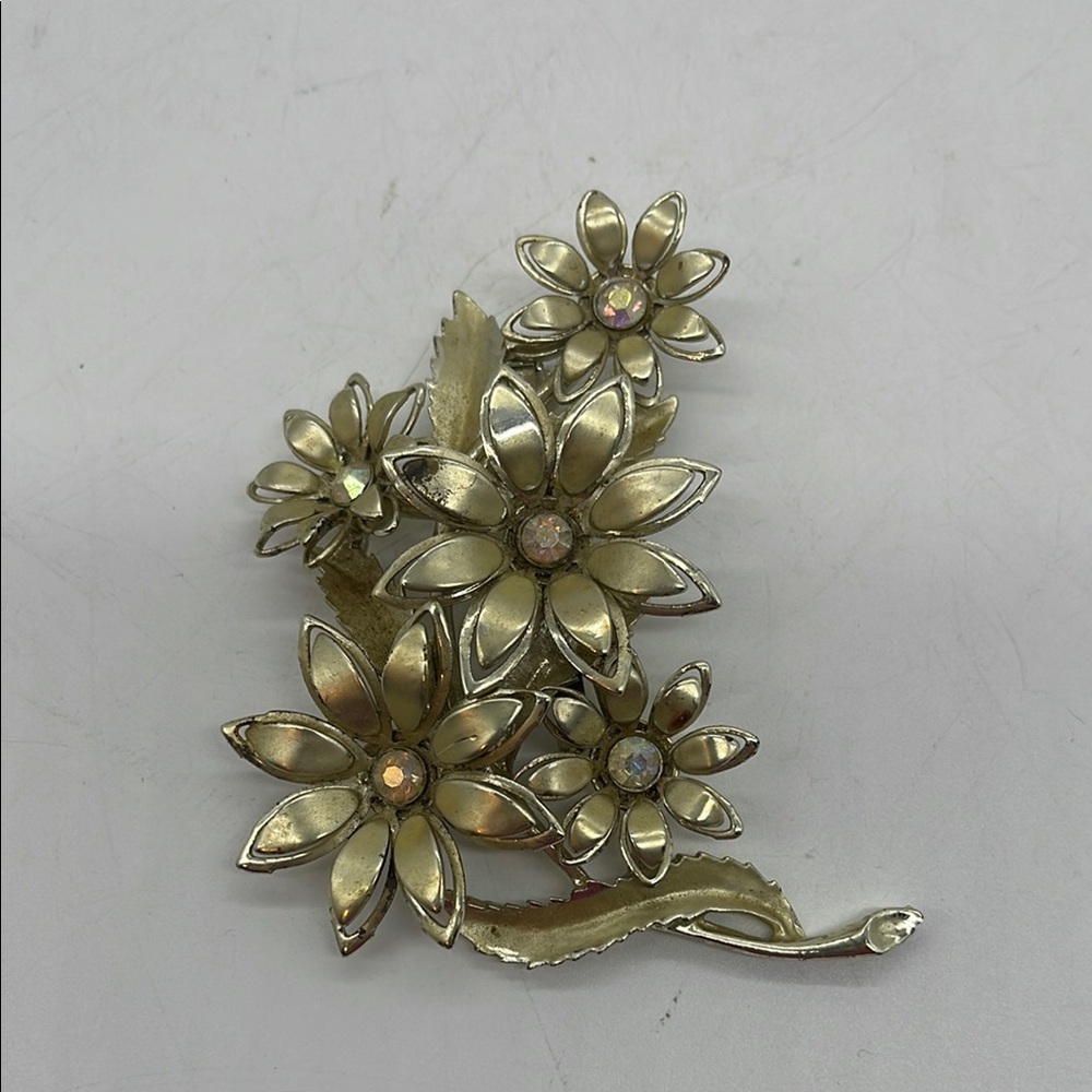 Vintage - Signed Coro - Floral Boquet Aurora Borealis Rhinestone Brooch
